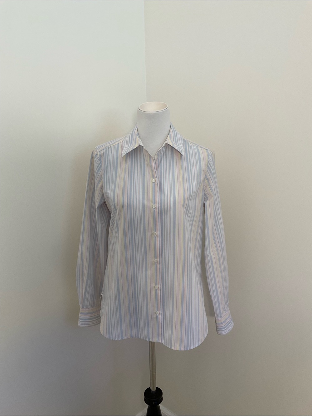 Foxcroft Pastel Stripe Tunic Dress Shirt in Blue, Pink & Yellow